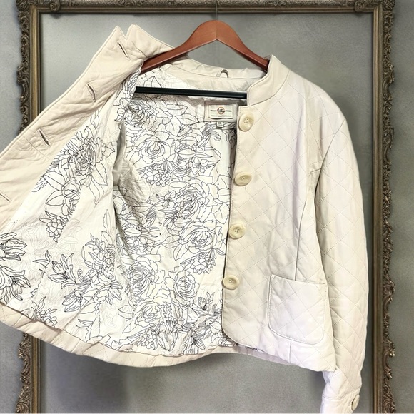 Wilsons Leather Cream Topstitched Diamond Pattern  Ivory Leather Jacket XL - Picture 3 of 12